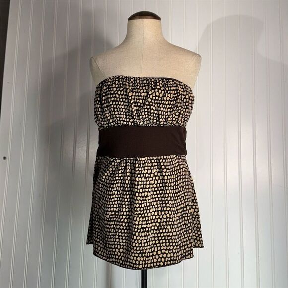 Y2K Self Esteem Strapless Babydoll Brown Polka Dot Empire Waist Tube Top M - Picture 1 of 9